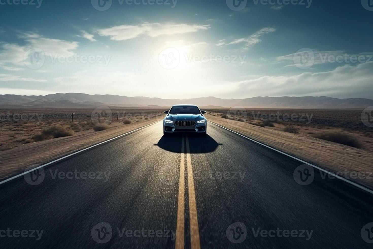 ai generativo aéreo ver de un coche en el la carretera foto