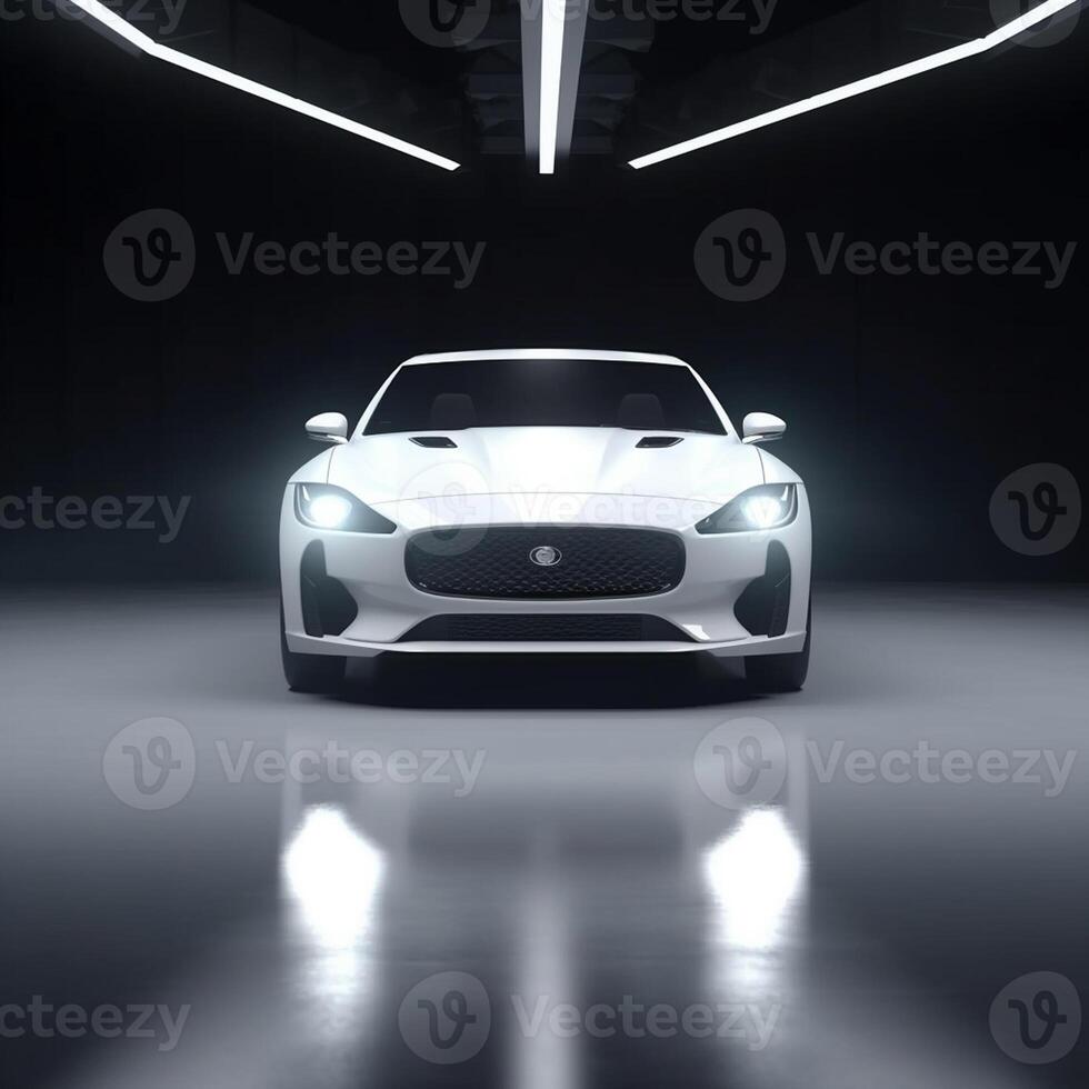 View of a generic and brand less modern car on the presentation stage background photo