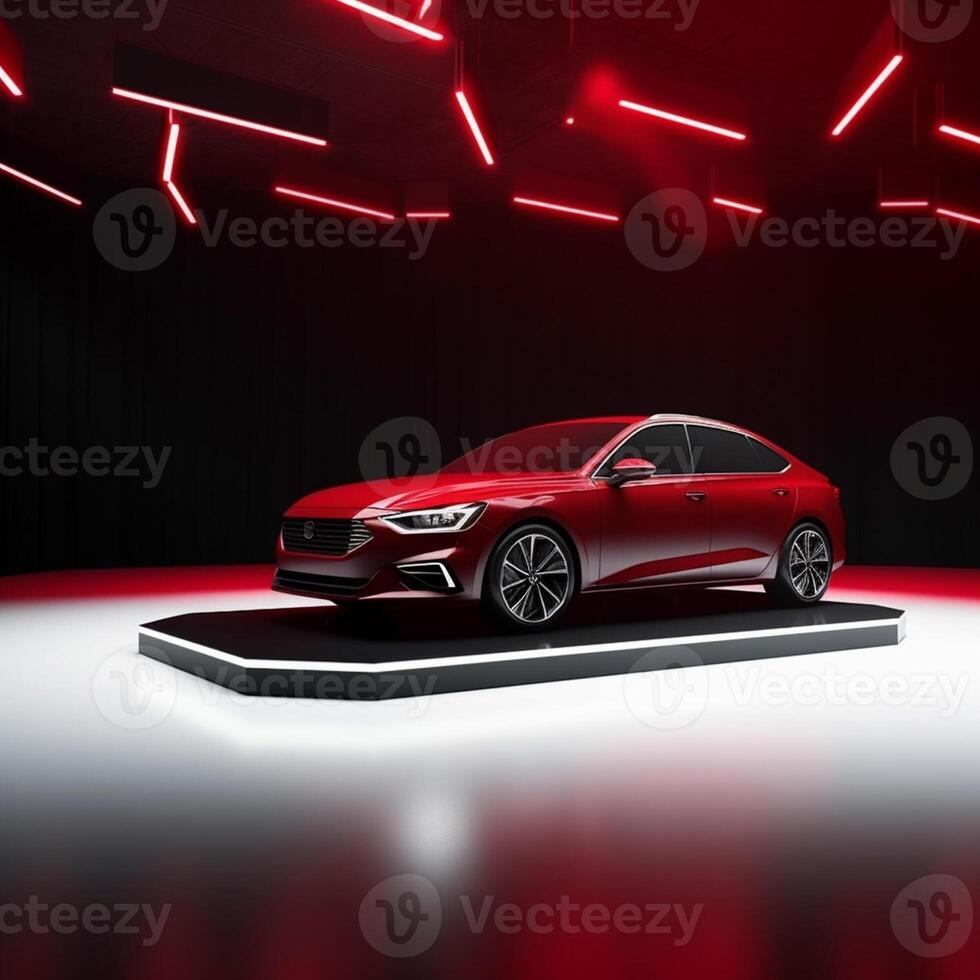 View of a generic and brand less modern car on the presentation stage background photo