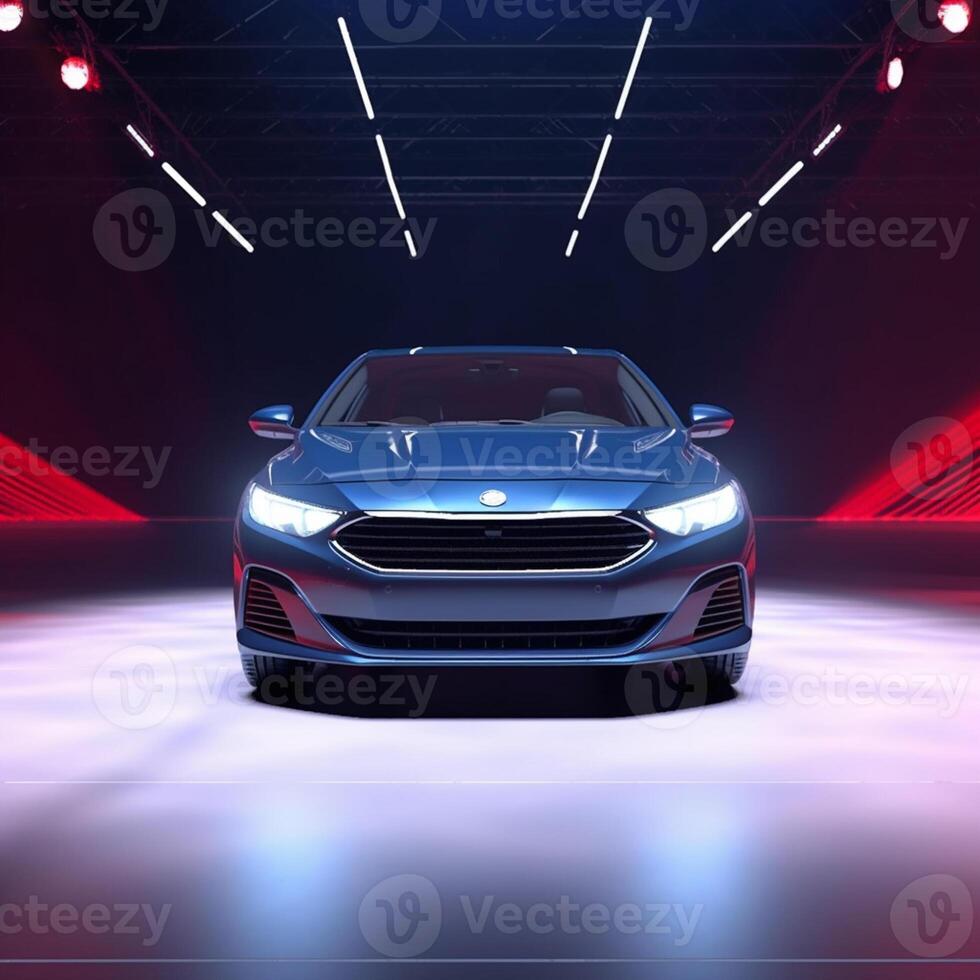 View of a generic and brand less modern car on the presentation stage background photo