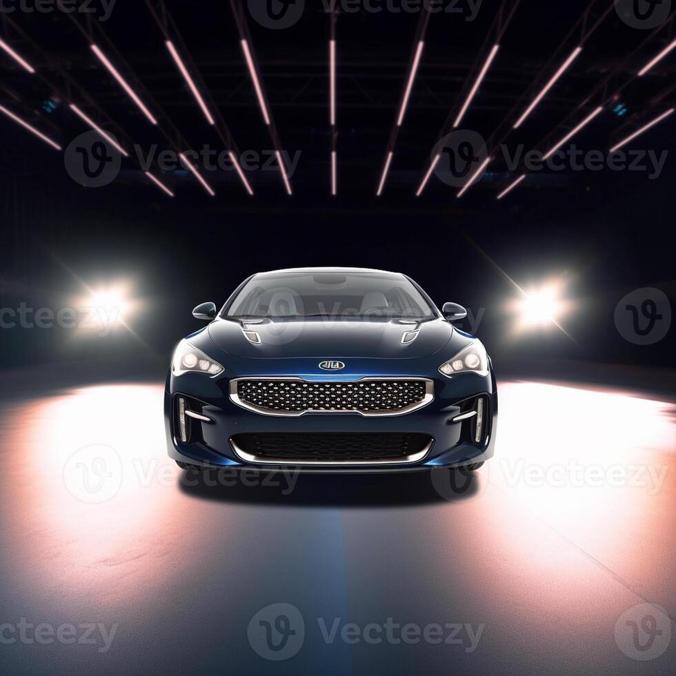 View of a generic and brand less modern car on the presentation stage background photo