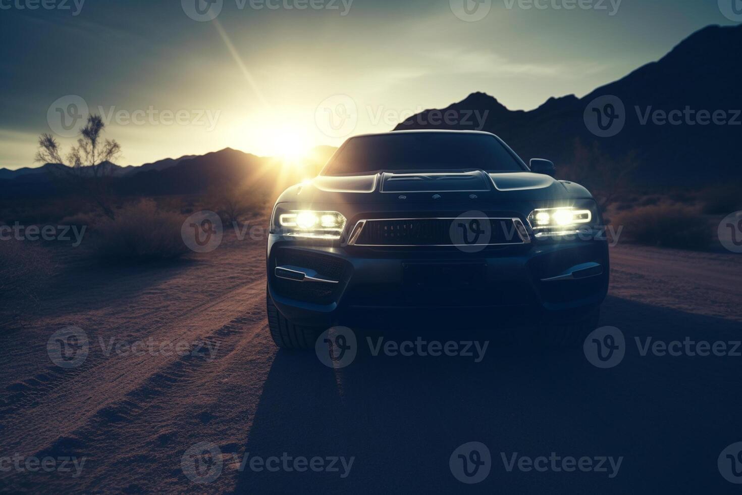 Aerial view of a car on the road photo