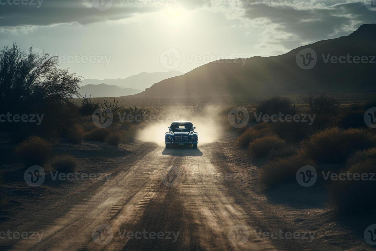 Aerial view of a car on the road photo