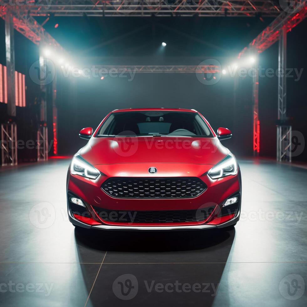 View of a generic and brand less modern car on the presentation stage background photo