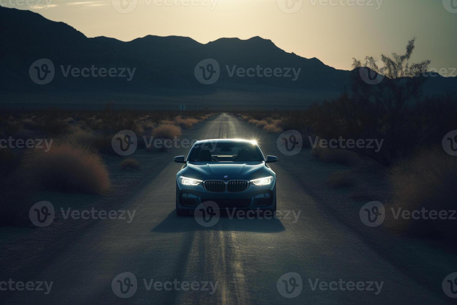 Aerial view of a car on the road photo