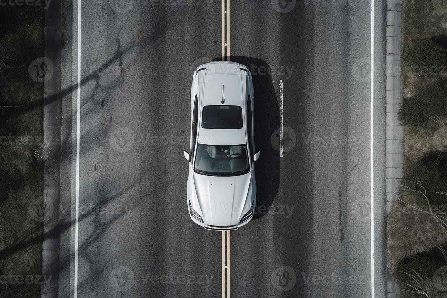 Aerial view of a car on the road photo