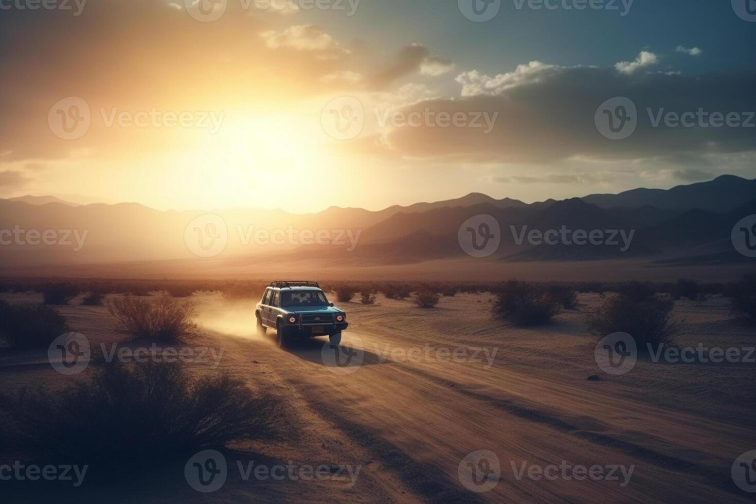 ai generativo aéreo ver de un coche en el la carretera foto