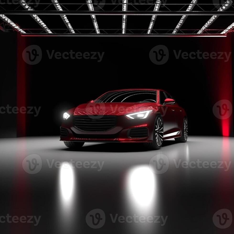 View of a generic and brand less modern car on the presentation stage background photo