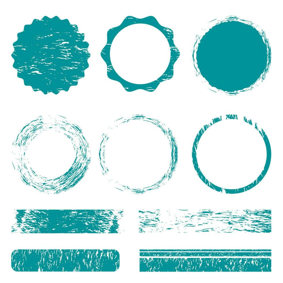 Set of distressed grunge design elements as stamps, buttons, frames and brush strokes. vector