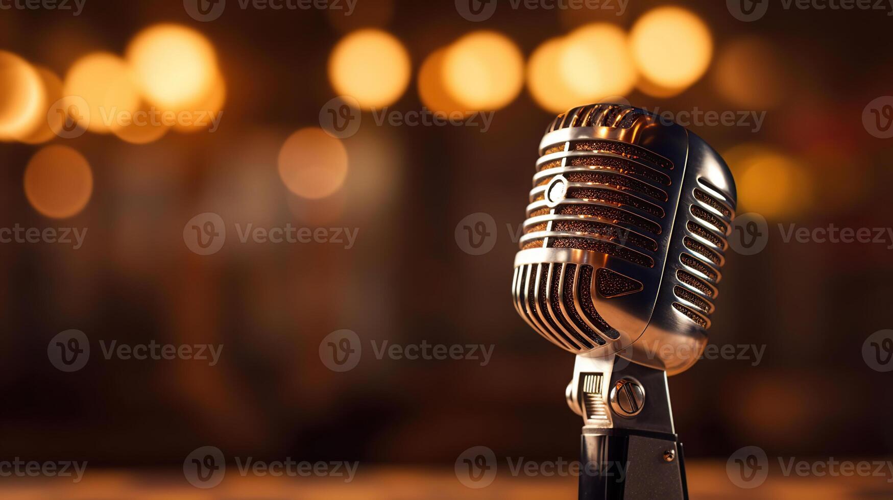 Retro Microphone On Stage With Bokeh Light, photo