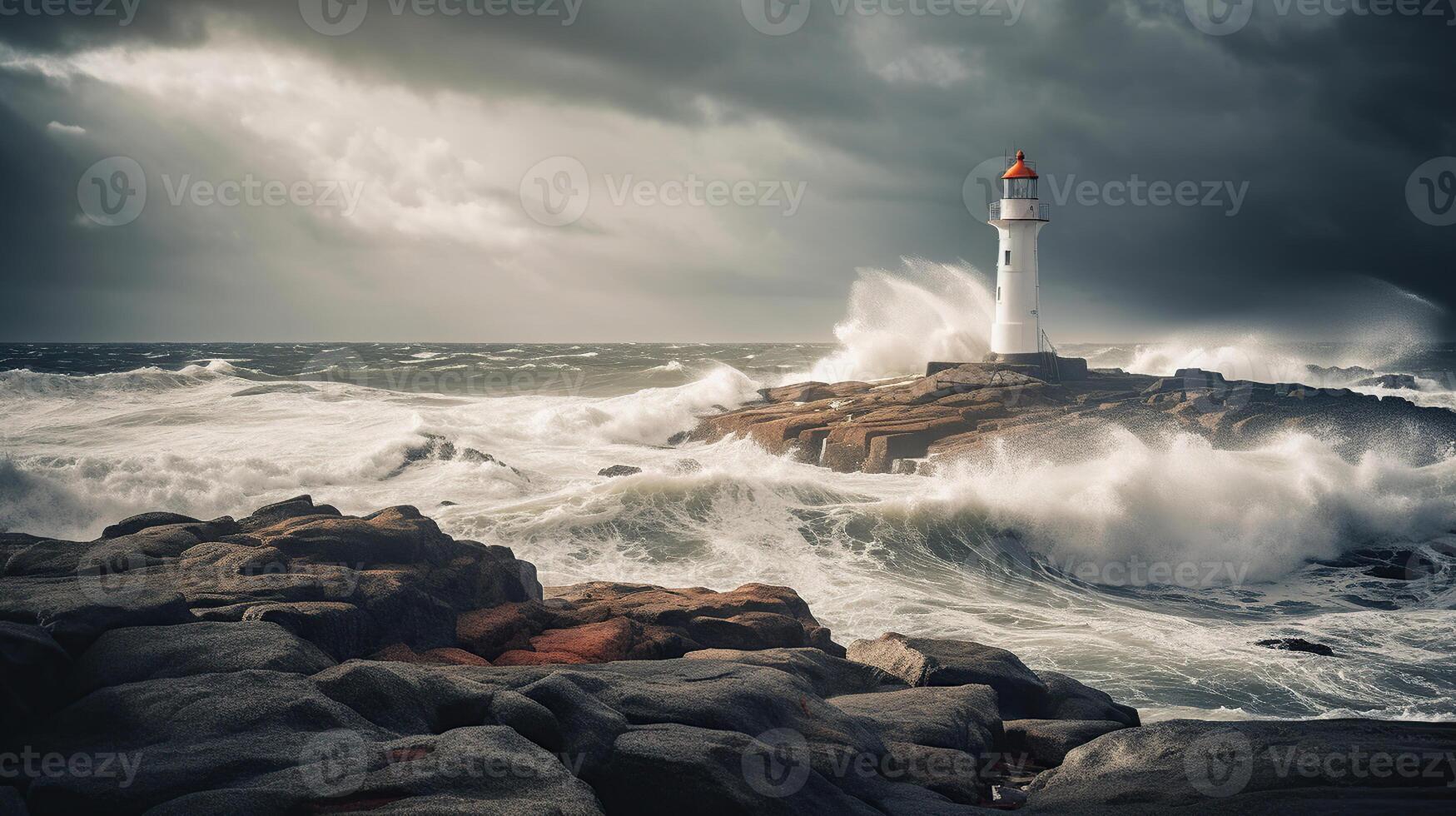 Lighthouse In Stormy Landscape, photo