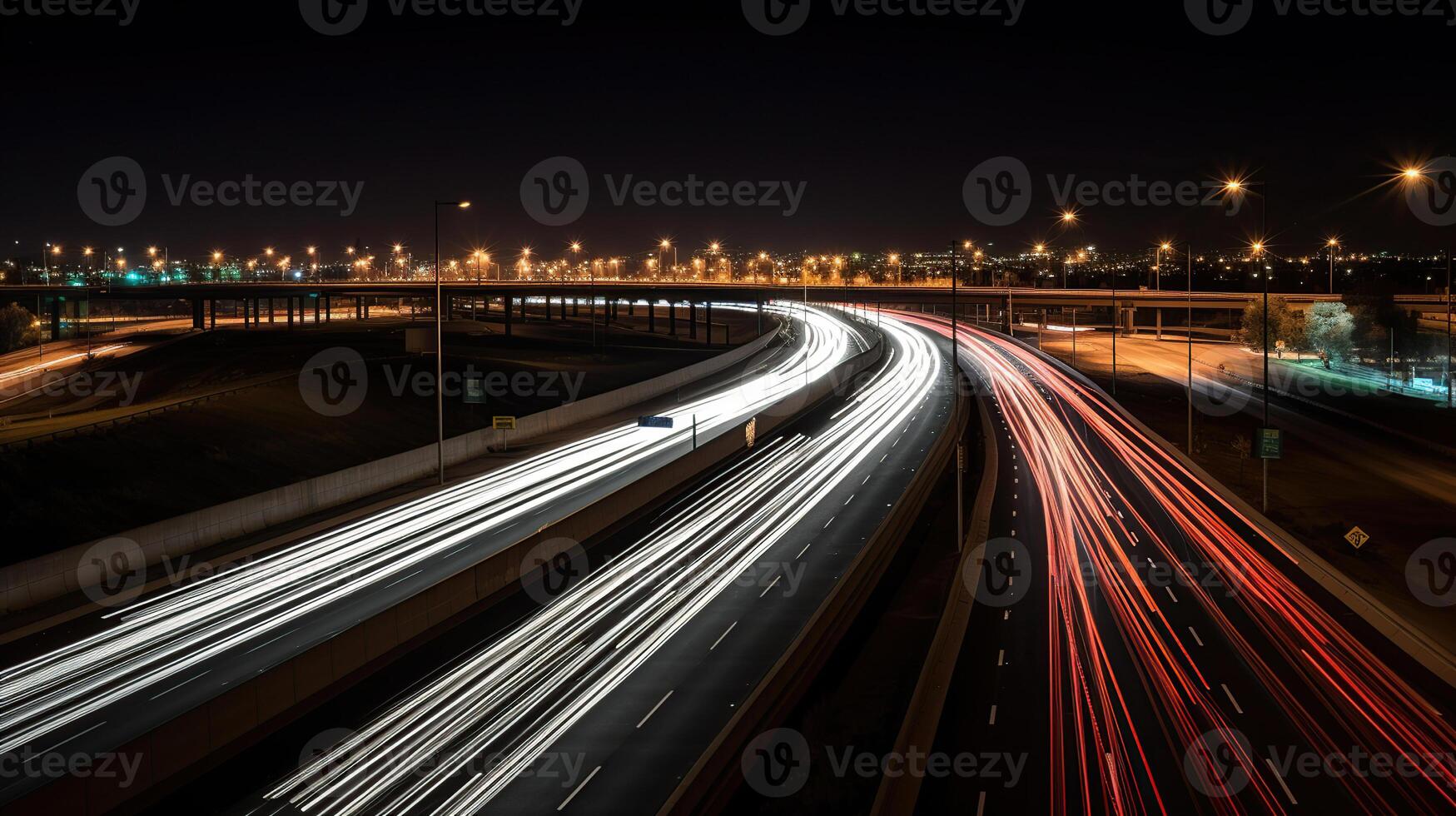 Fly-over with motion blurred headlights, photo