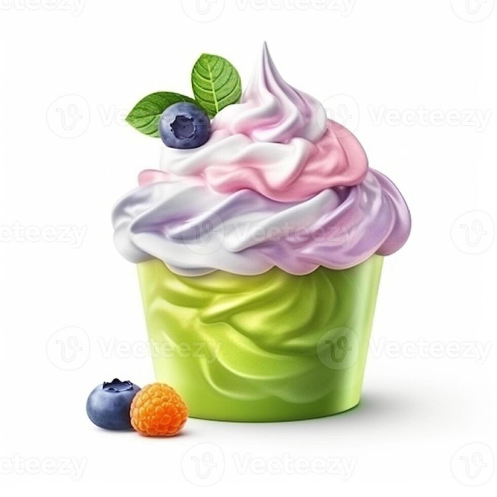 Frozen yogurt is a yogurt and dairy dessert, more tart than ice cream, and low in fat. . photo