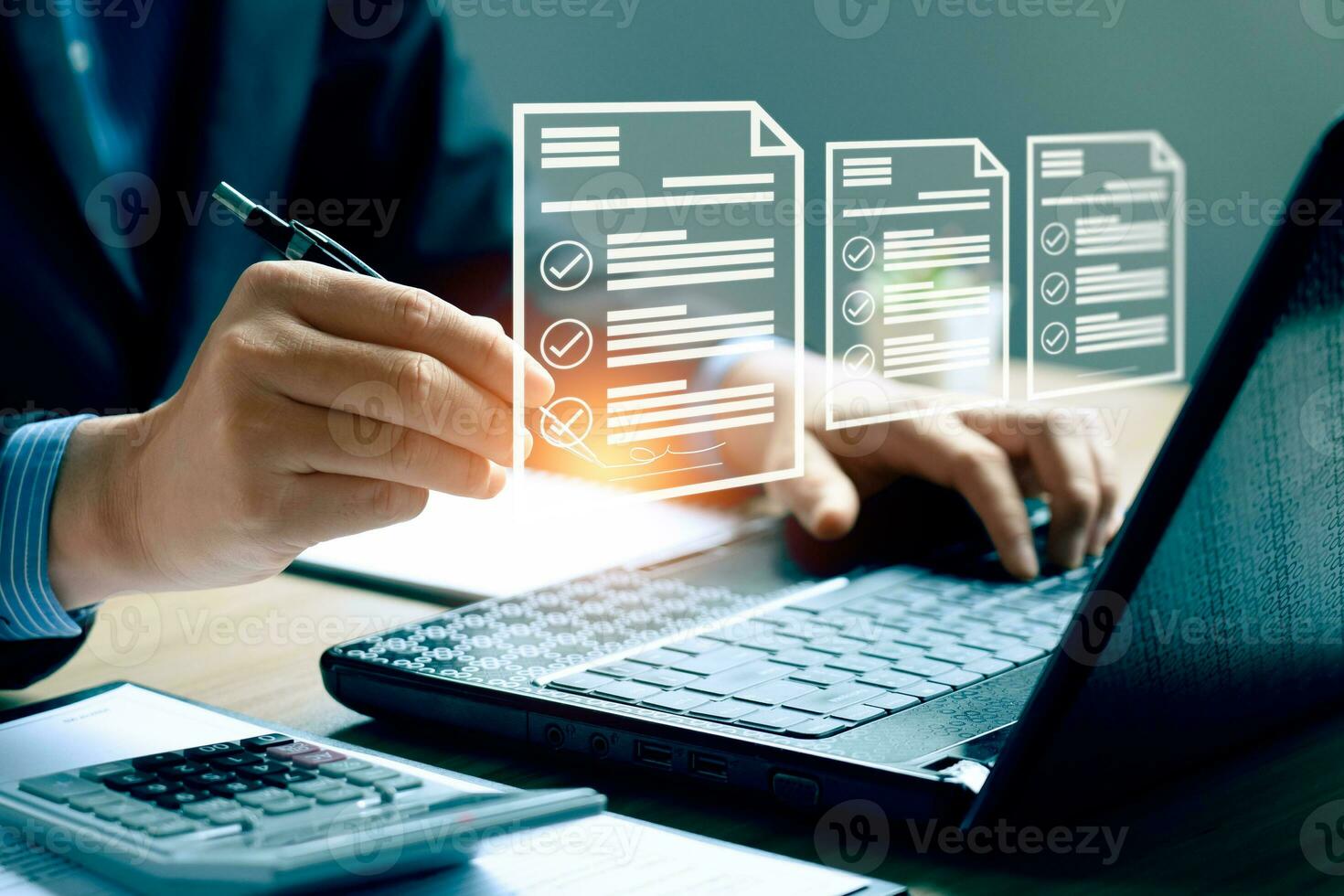 Electronic Signature Concept. Businessman signing documents online on tablet, Online document signing management system e-Signature, Digital Signature, business contract photo