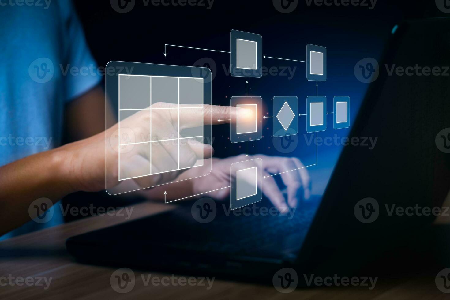 negocio proceso y automatizar flujos de trabajo con diagramas de flujo negocio proceso gestión, negocio jerarquía el relación de posicional orden y algoritmo con un diagrama de flujo en un computadora pantalla foto