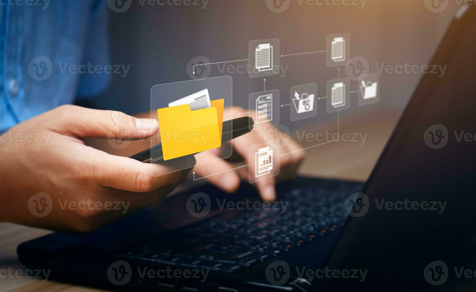 Document Management System concept. Enterprise content management, Digital asset management, Document imaging, Workflow, Records management, Online document file data software for efficient archiving. photo