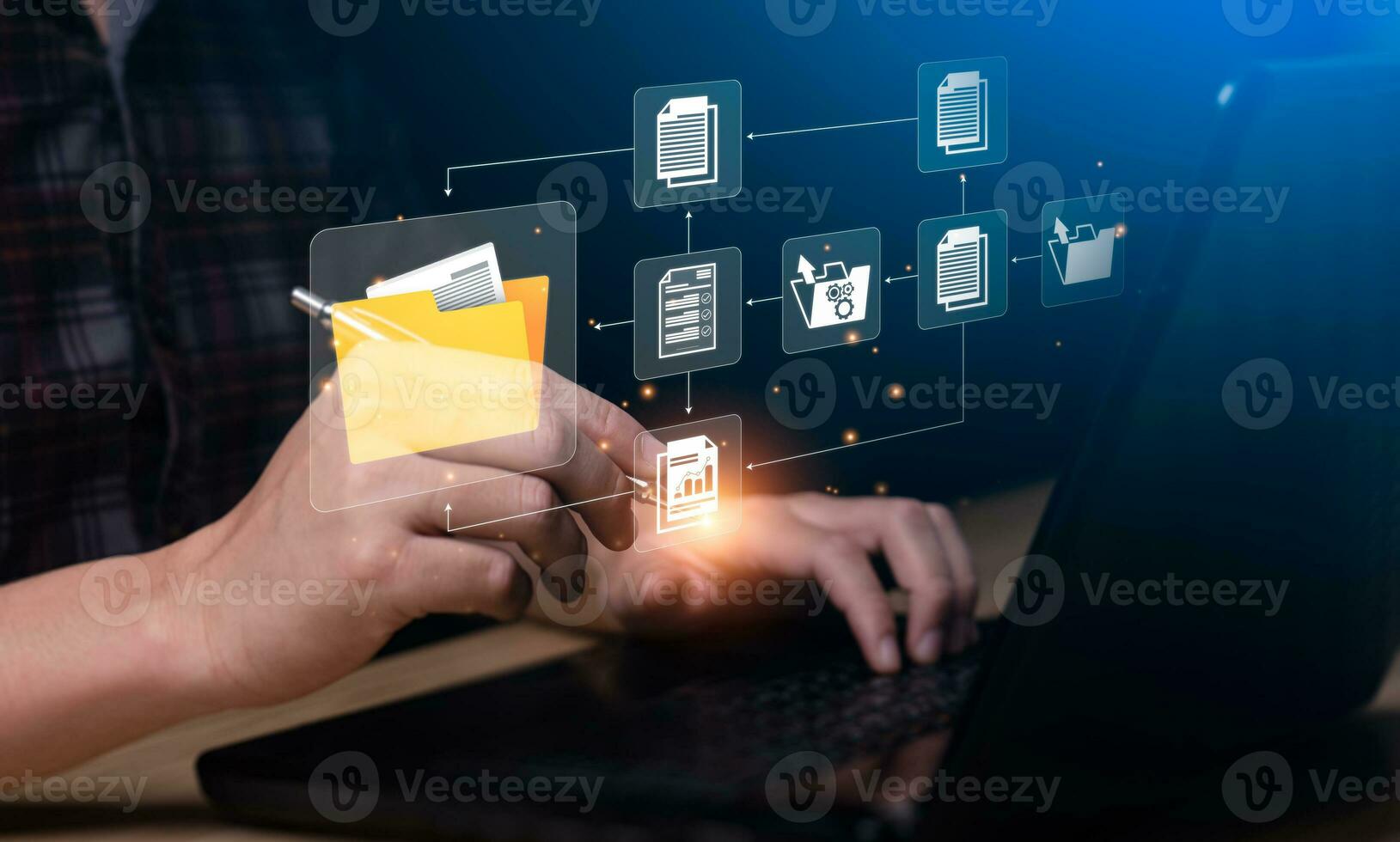 Document Management System concept. Enterprise content management, Digital asset management, Document imaging, Workflow, Records management, Online document file data software for efficient archiving. photo