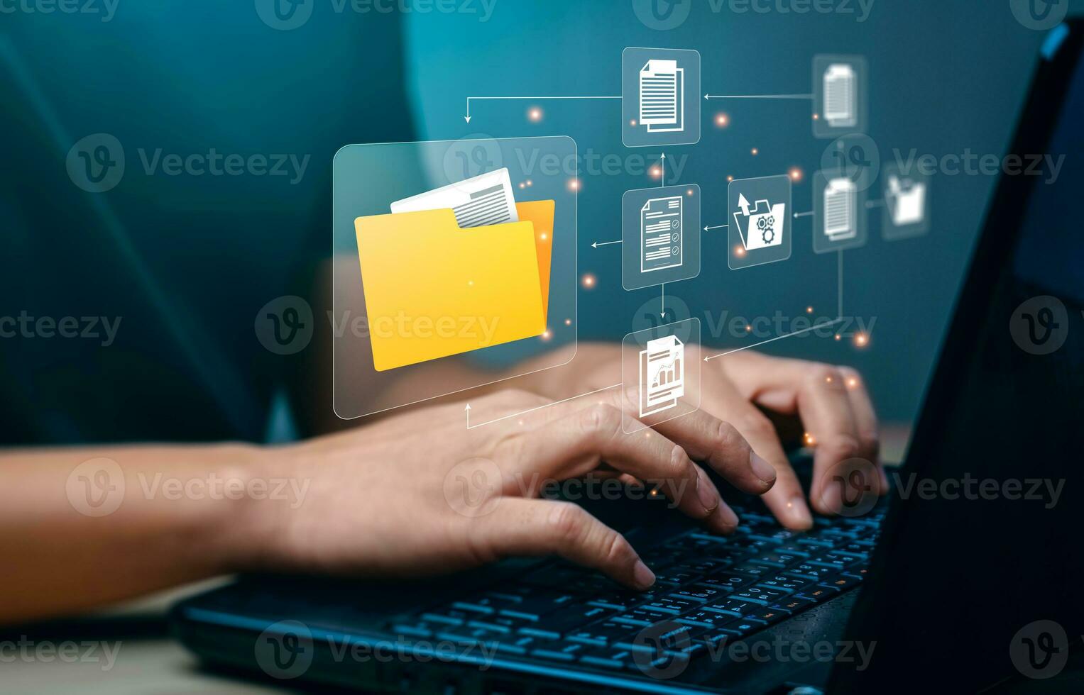 Document Management System concept. Enterprise content management, Digital asset management, Document imaging, Workflow, Records management, Online document file data software for efficient archiving. photo
