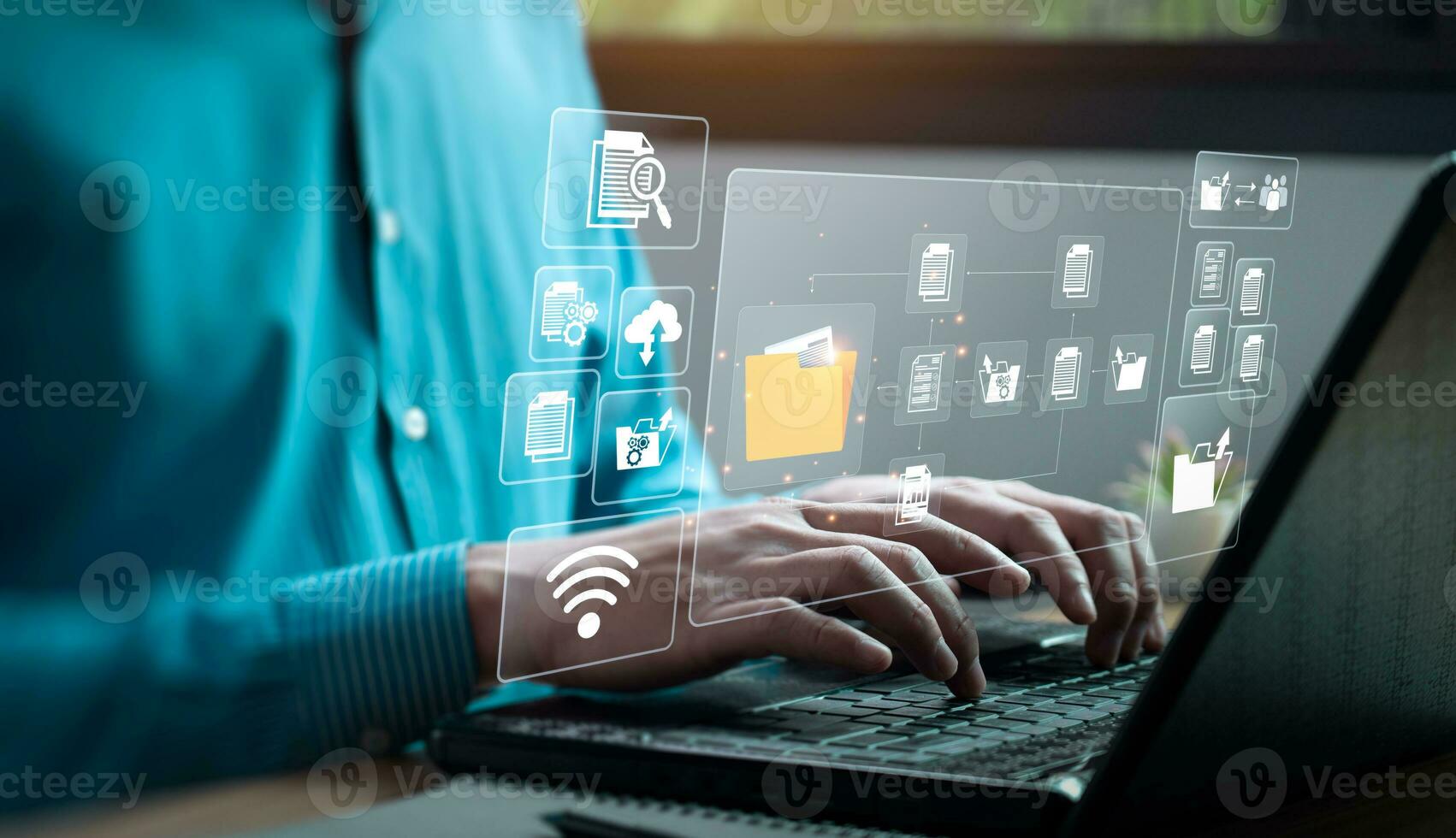 document management system concept. Enterprise content management, Digital asset management, Document imaging, Workflow, Records management, Online document file data software for efficient archiving. photo