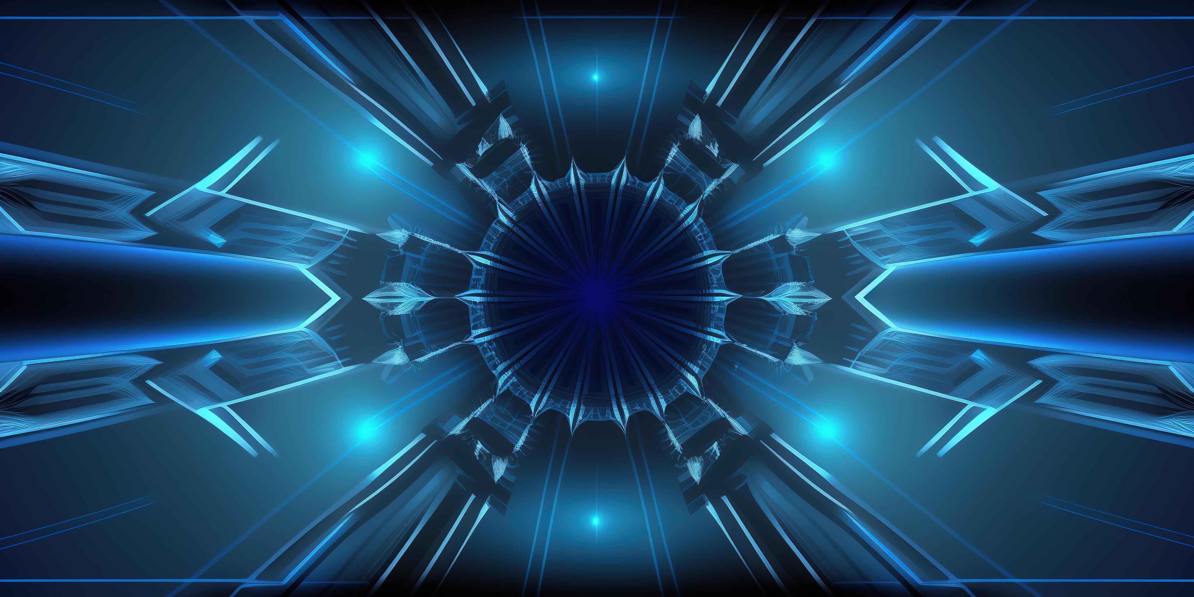symmetrical blue tech abstract background with lines and shapes