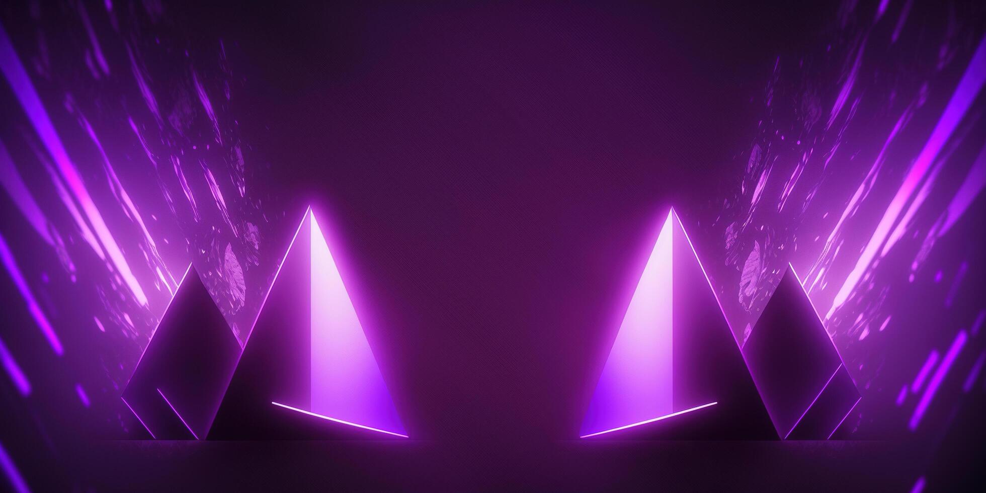 symmetrical purple tech neon light abstract background with lines and shapes. photo