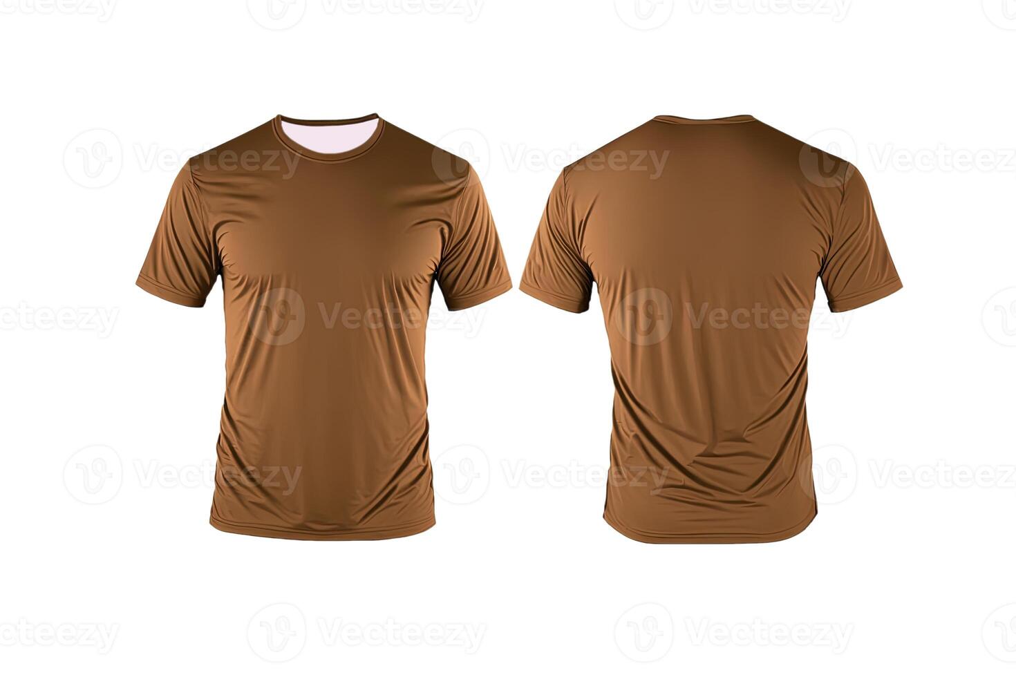 Photo realistic male brown t-shirts with copy space, front and back view.