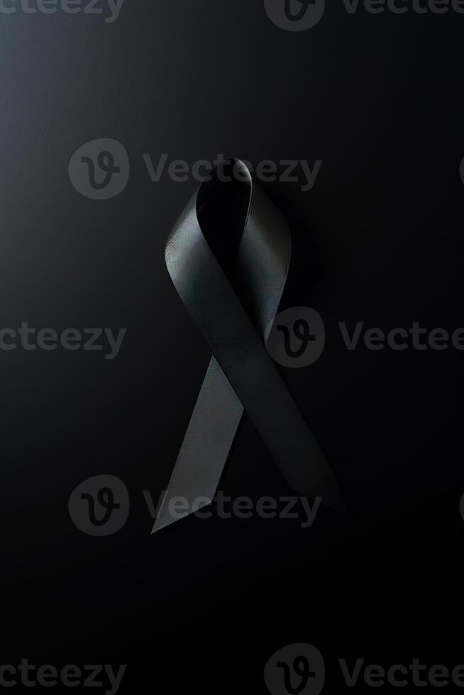 Black mourning ribbon with a dark background. photo