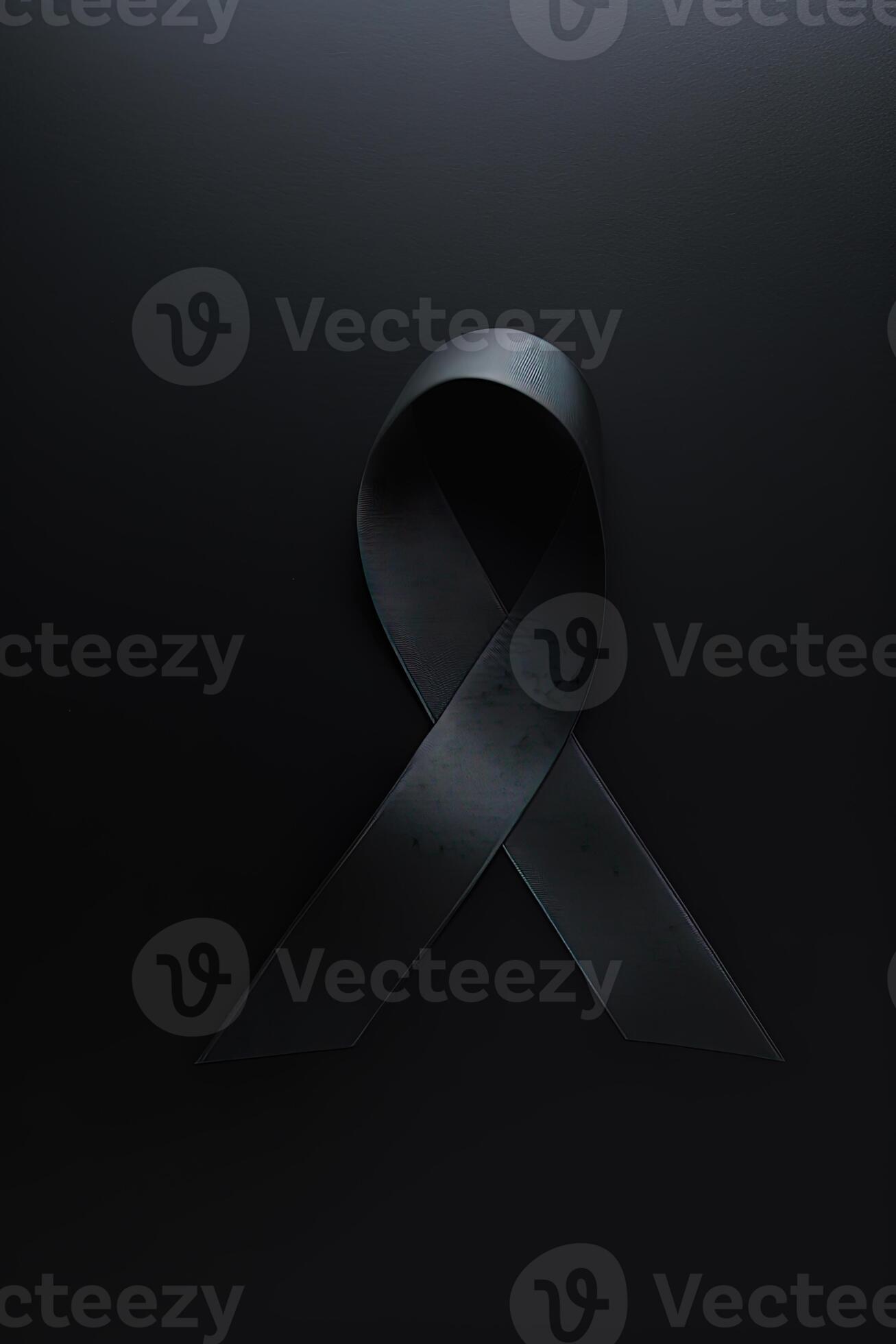 Black mourning ribbon with a dark background. AI Generated 23970910
