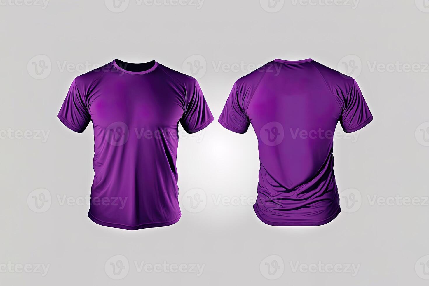 Photo realistic male purple t-shirts with copy space, front and back view.