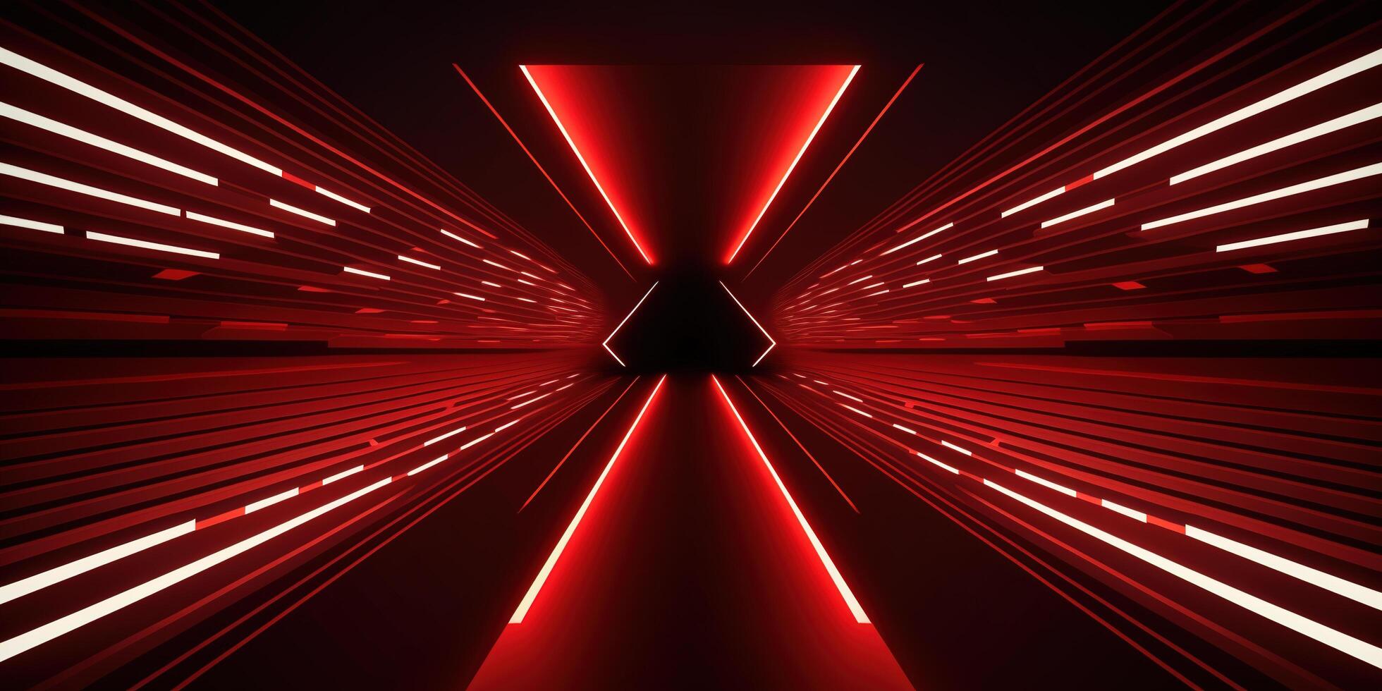 symmetrical red neon light abstract background with lines and shapes. photo