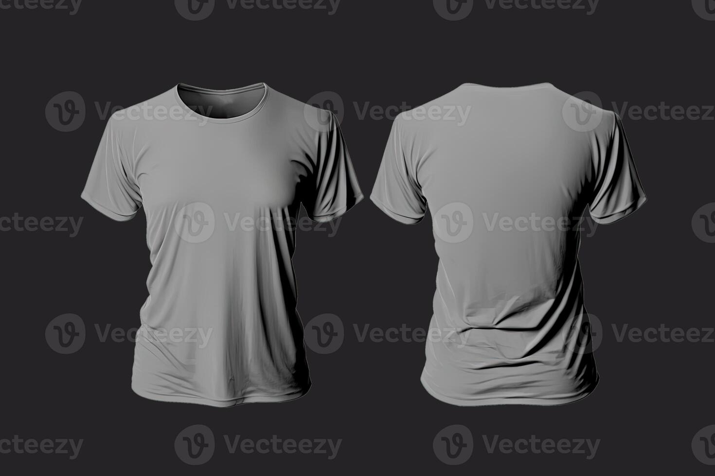 Photo realistic male grey t-shirts with copy space, front and back view.