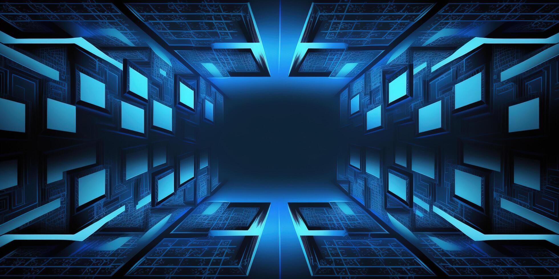 symmetrical blue tech abstract background with lines and shapes. photo