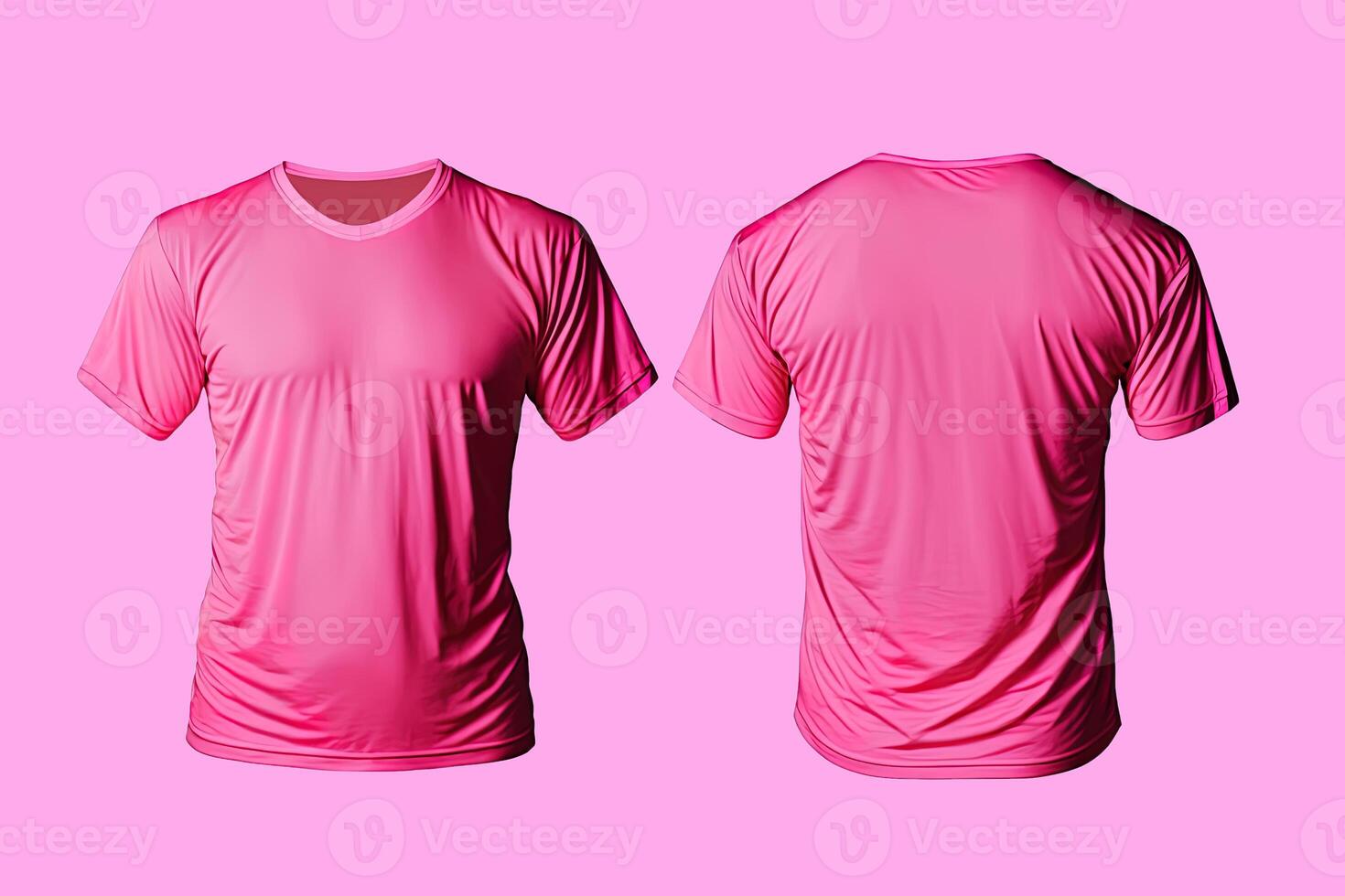 Photo realistic male pink t-shirts with copy space, front and back view.