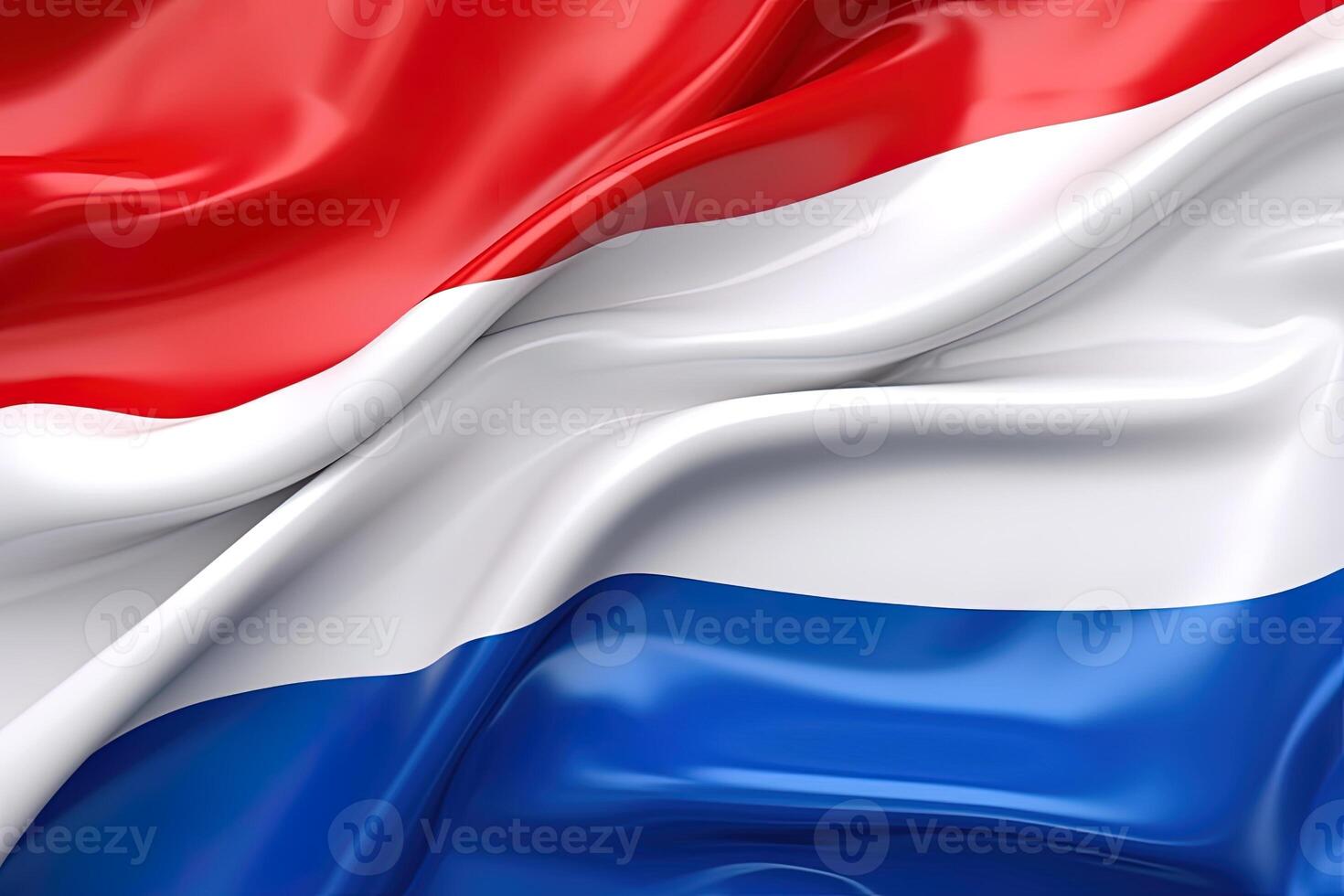 red, white and blue background, waving the national flag of Netherlands, waved a highly detailed close-up. photo