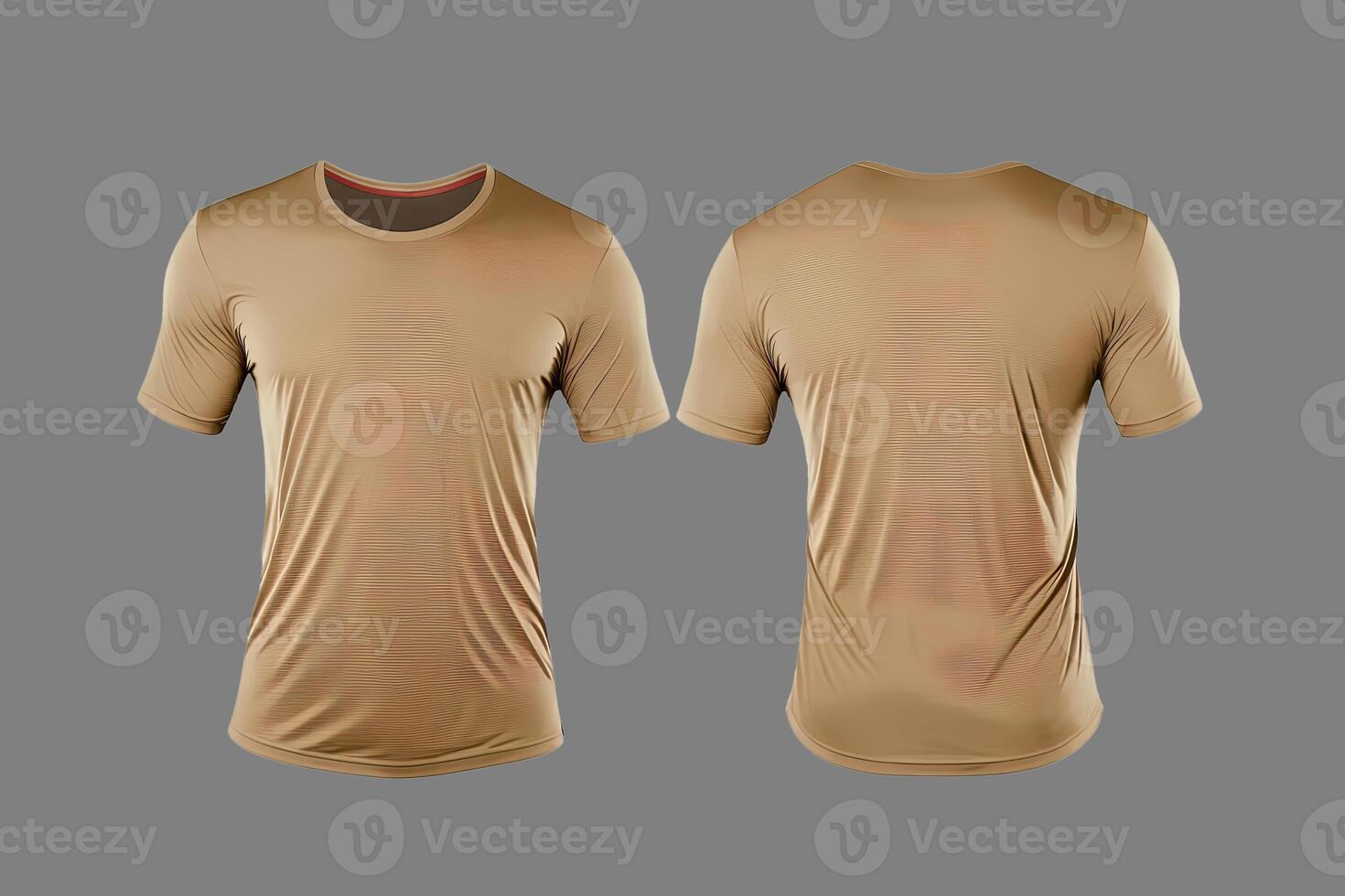 Photo realistic male beige t-shirts with copy space, front and back view.
