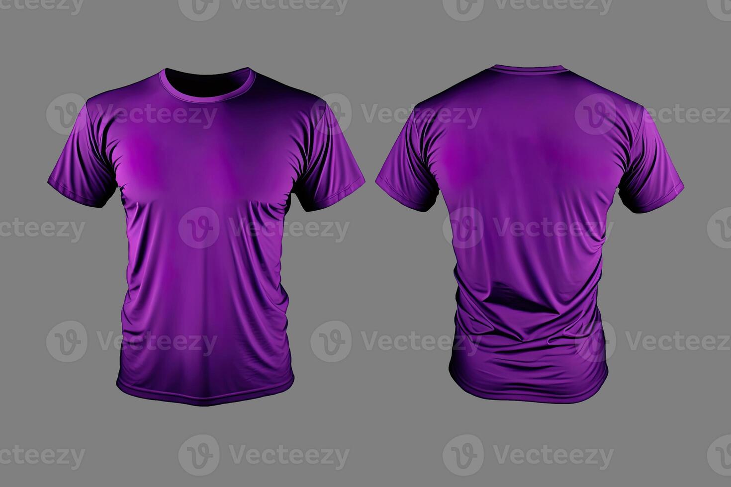 foto realista masculino púrpura camisetas con Copiar espacio, frente y espalda vista. ai generado