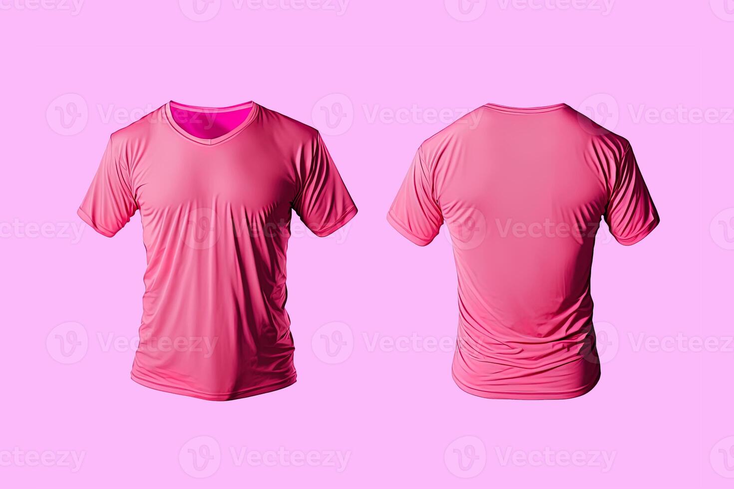 Photo realistic male pink t-shirts with copy space, front and back view.