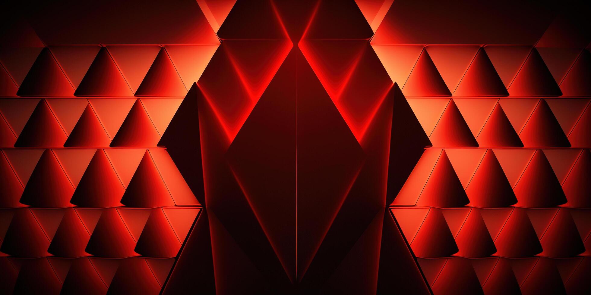 symmetrical red neon light abstract background with lines and shapes. photo