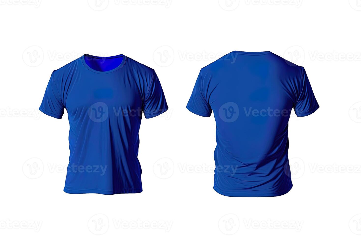 Photo realistic male blue t-shirts with copy space, front and back view.