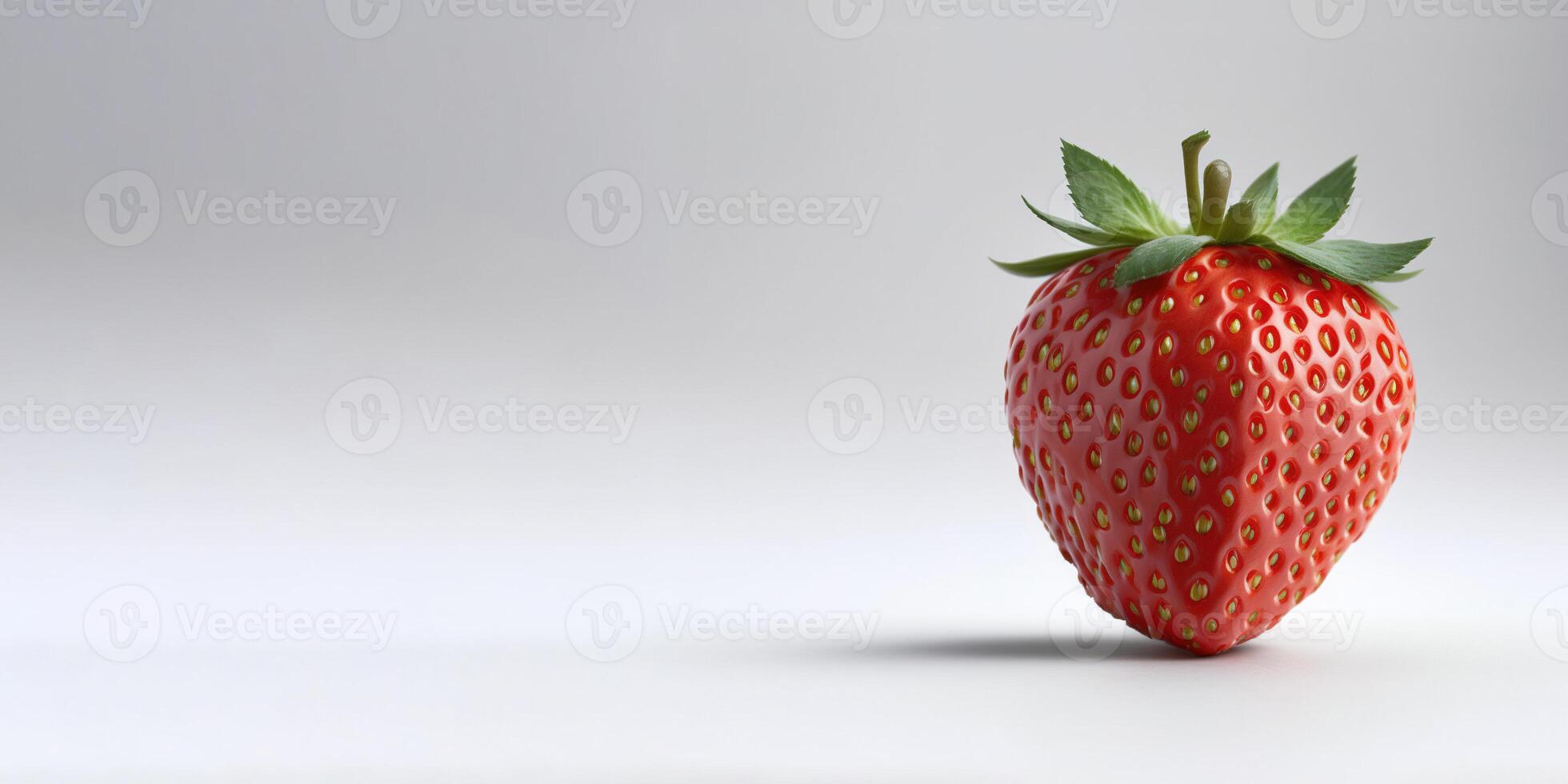 Fresh single whole strawberry isolates with copy space. photo