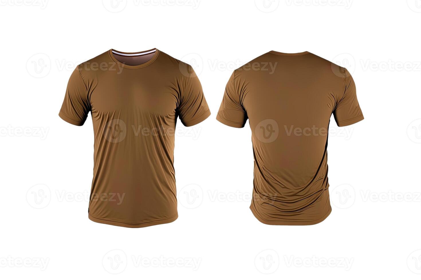 Photo realistic male brown t-shirts with copy space, front and back view.