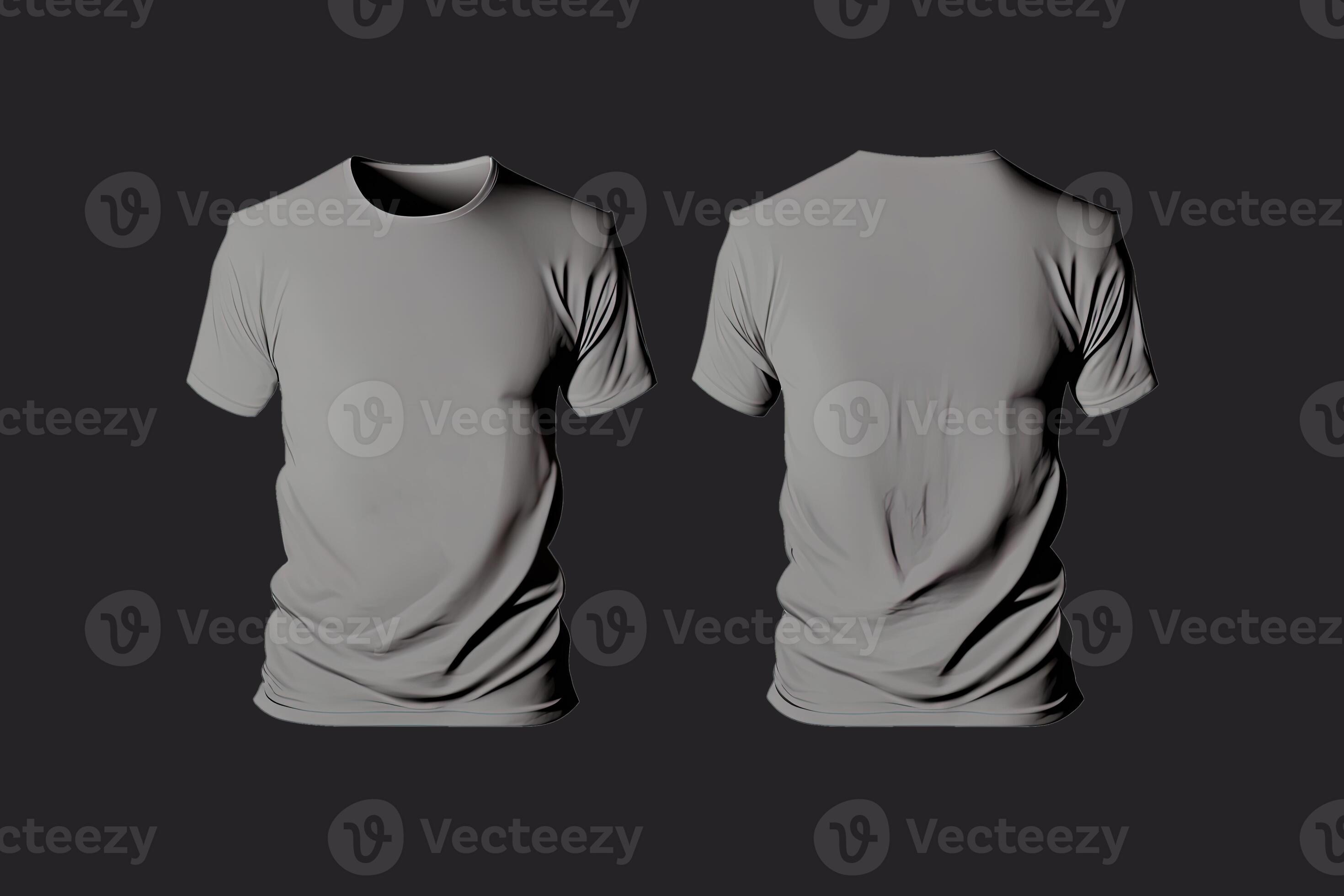 Photo realistic male grey t-shirts with copy space, front and back view ...