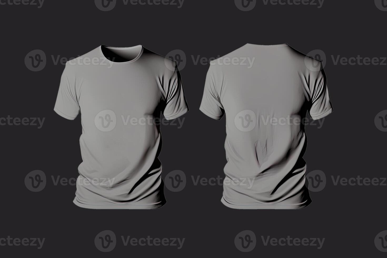 Photo realistic male grey t-shirts with copy space, front and back view.