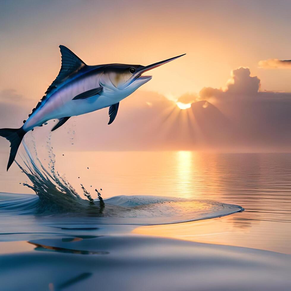 marlin fish jumping on the water. . photo