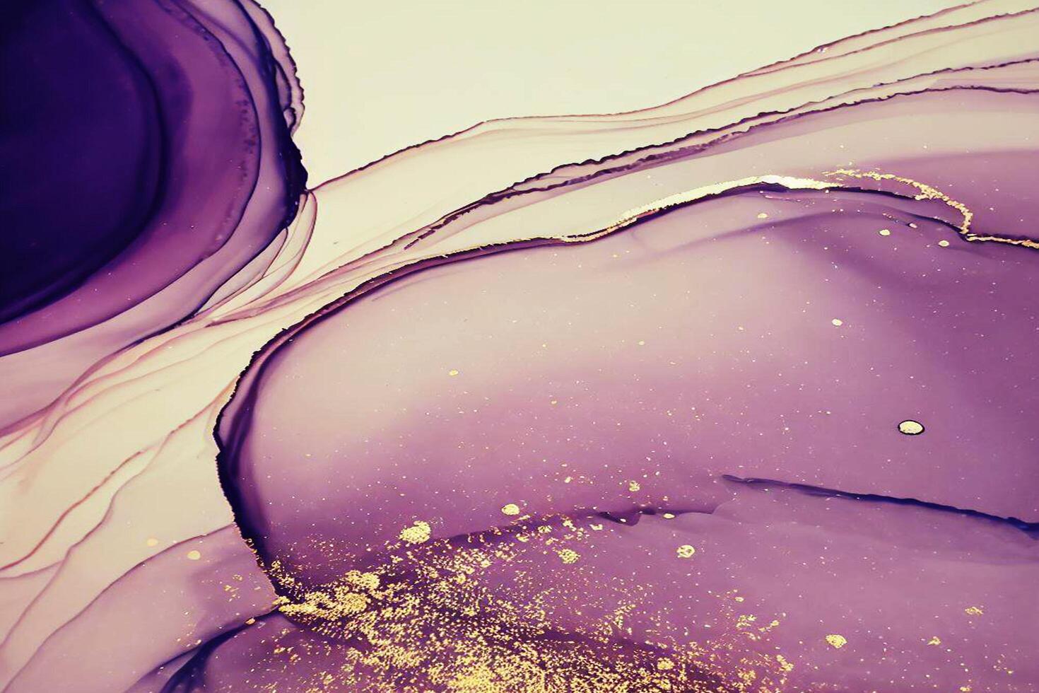 Abstract Liquid Paint Digital Paper, fluid art violet and gold glitter with alcohol ink technique photo