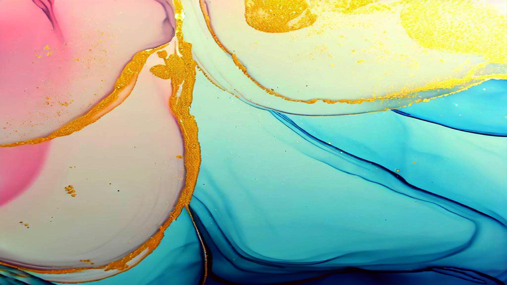 Abstract Liquid Paint Digital Paper, fluid art violet and gold glitter with alcohol ink technique photo