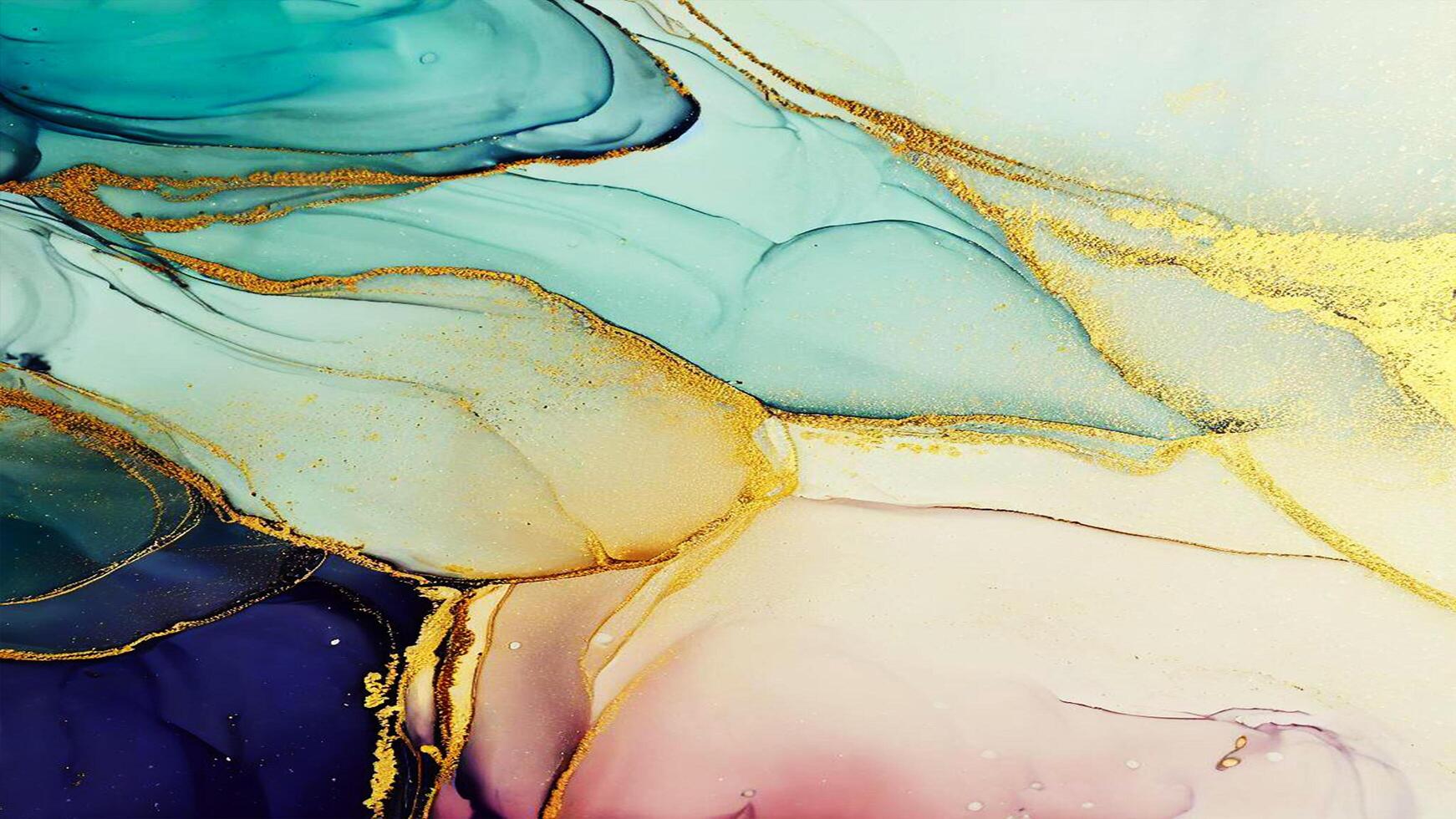 Abstract Liquid Paint Digital Paper, fluid art violet and gold glitter with alcohol ink technique photo