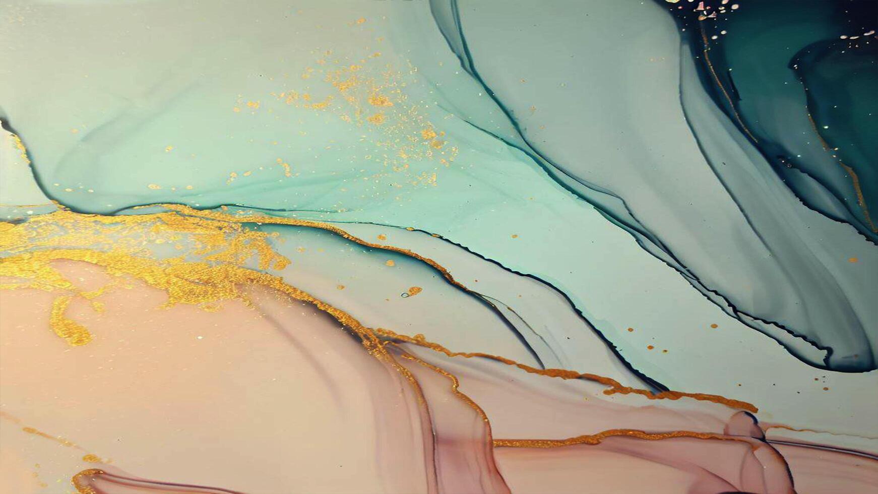 Abstract Liquid Paint Digital Paper, fluid art violet and gold glitter with alcohol ink technique photo