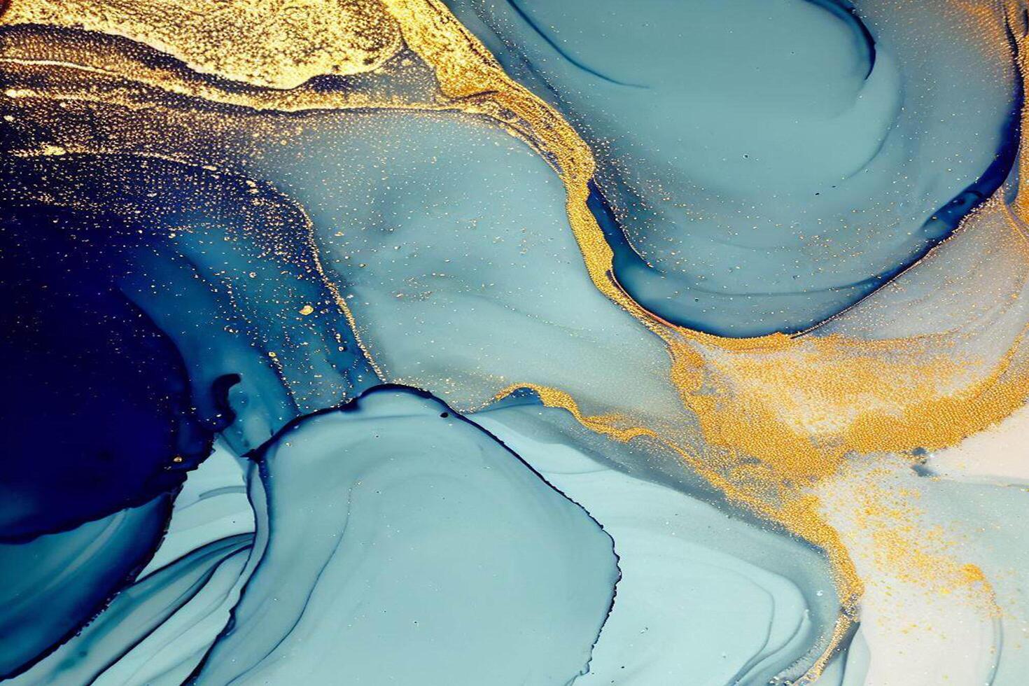 Abstract Liquid Paint Digital Paper, fluid art violet and gold glitter with alcohol ink technique photo