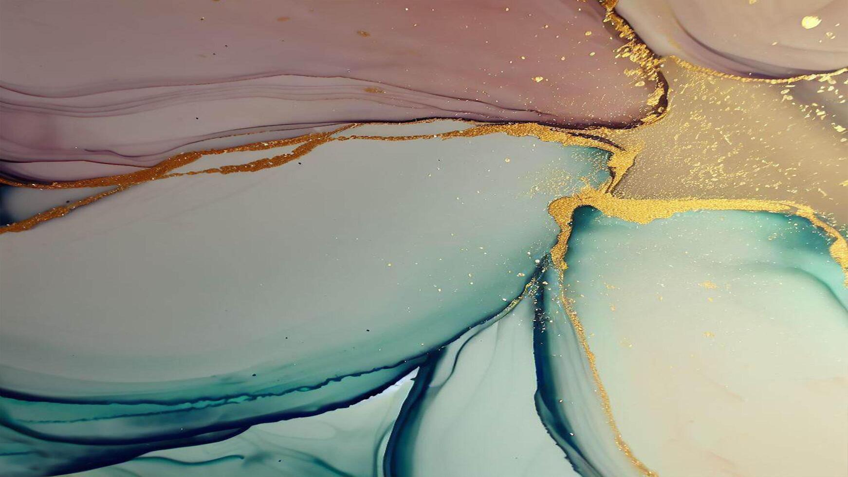 Abstract Liquid Paint Digital Paper, fluid art violet and gold glitter with alcohol ink technique photo